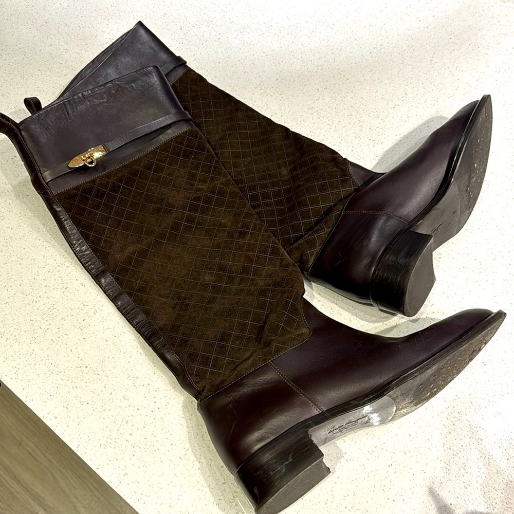 SALVATORE FERRAGAMO Made in Italy Brown Leather Knee High Boots, 10US